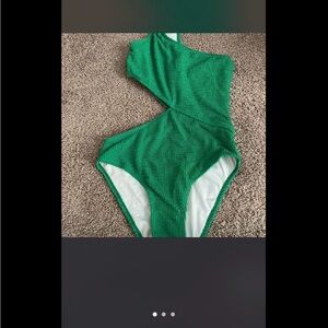 One-Shoulder Emerald Green Textured One-Piece Swimsuit